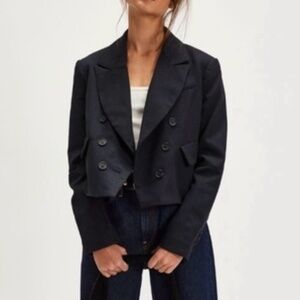 NEW Free People Betty Double Breasted Navy Crop Blazer